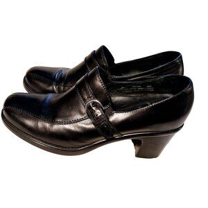 Dansko Womens Black Leather Heeled Loafers With Buckle Strap Size 39